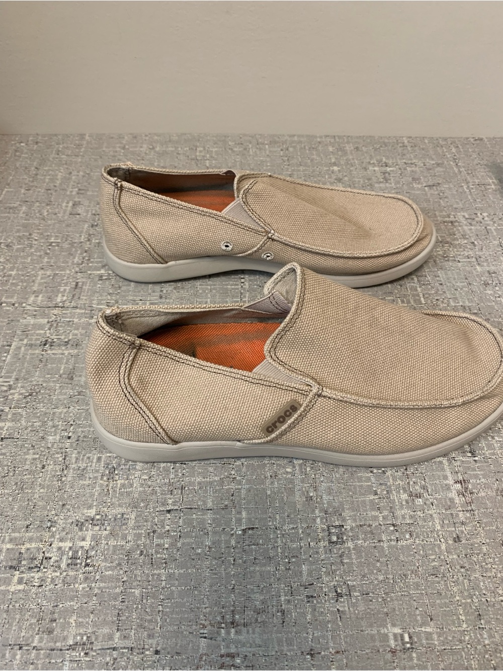 CROCS Men's Tan Canvas Slip-On Loafers
